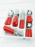 Red Flatware Set, 48 Piece Stainless Steel & Plastic