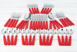 Red Flatware Set, 48 Piece Stainless Steel & Plastic